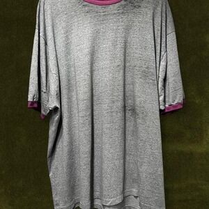Vintage 1970s/80s Heather Gray Ringer Tee Maroon Trim